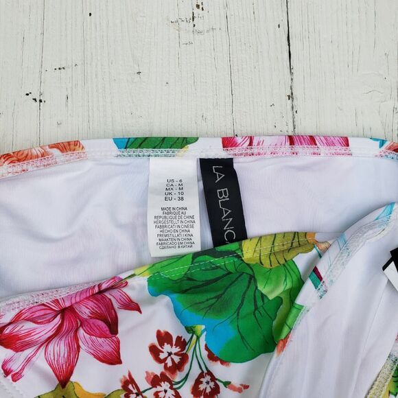 La Blanc Women's Tropical Floral Hipster Full Coverage Tie Bikini Bottoms Sz 6 - Picture 2 of 3
